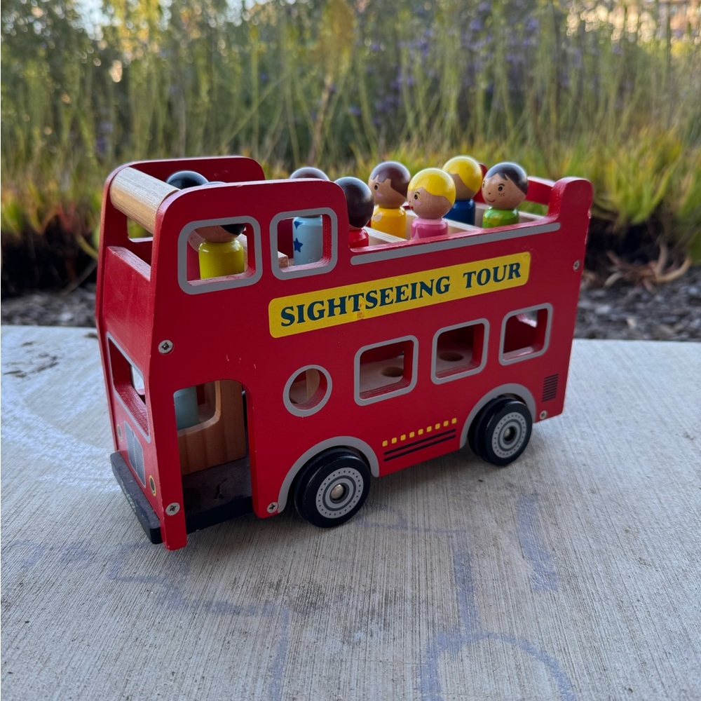 Sightseeing Tour Red Wooden Bus Toy